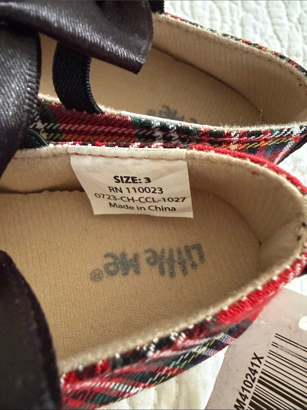 ✅Little Me Red Plaid Baby Shoes with Black Bows